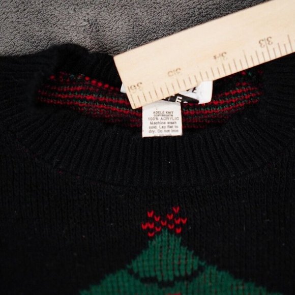 VTG Adele Sweater Womens Large? 42" Black Green Red Ugly Christmas Tree July Bow - Picture 4 of 9